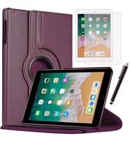 Apple iPad 5 Nesil / 6 Nesil Kılıf Ekran Koruyucu Ve Kalem Set (Mor)