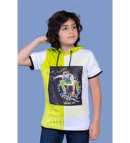 Toontoy Erkek Çocuk Garni Detaylı Kapüşonlu Baskılı Tişört (Sarı)