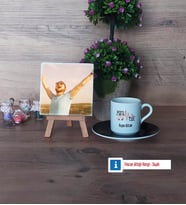 Paramedik Fotoğraflı Dekoratif Taş, Ahşap Altlıklı Türk Kahvesi Fincanı Hediye (Model 7)