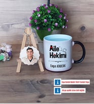 Aile Hekimi Kupa Bardak Beyaz ve Fotoğraflı Ahşap Anahtarlık Hediye (Model 9)