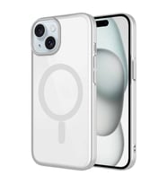 iPhone 15 Plus Kılıf Wireless Şarj Özellikli Sert PC Mat Riksos Magsafe Kılıf (Gümüş)