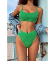 Angelsin Yüksek Bel Fitilli Kumaş BiKini Altı (Yeşil)