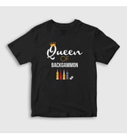 Presmono Unisex Çocuk Beyaz Queen Of Backgammon Oyun Tavla T-Shirt 418532tt (Siyah)