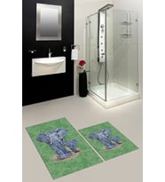 EVDEYA Dijital Baskılı Yıkanabilir Modern Fil Desenli İkili Banyo Halısı Paspas Klozet Takımı, KLOZET-33-GRİ, (Yeşil)