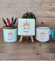 Unicorn Hediye Sepeti Kupa Bardak T Kulplu, Kalemlik ve Dekoratif Taş Arkadaşa Kız Kardeşe Hediye (Model 3)