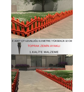 Dekoratif Plastik Bahçe ve Peyzaj Çiti 8 ADET ÇİT (Y: 32 CM / G: 4.4 M) TOPRAK AYAKLI (Kahverengi)