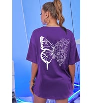 Unisex Drawing Butterflies  Tasarım T-shirt (Mor)