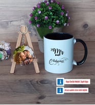 Eşe Hediye Mr Kupa Bardak Beyaz ve Fotoğraflı Ahşap Anahtarlık Hediye Yıl Dönümü Hediyesi (Model 11)