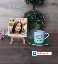 Rehber Öğretmen Fotoğraflı Dekoratif Taş, Ahşap Altlıklı Türk Kahvesi Fincanı Hediye (Model 9)