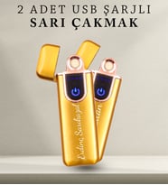 Kişiye Özel 2'li Gold Rose Detaylı USB Şarjlı Dokunmatik Alevsiz Elektronik Çakmak (Sarı)
