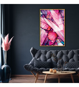 Metal Çerçeveli Cam Tablo Pembe Sedefli Soyut Tasarım (Gold)