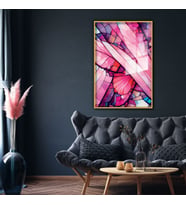 Metal Çerçeveli Cam Tablo Pembe Sedefli Soyut Tasarım (Gold)