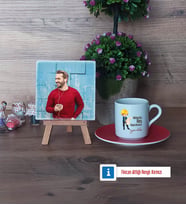 Mühendisler Günü Hediyesi Fotoğraflı Dekoratif Taş, Ahşap Altlıklı Türk Kahvesi Fincanı Hediye (Model 3)