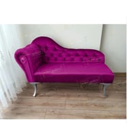 Dekoratif Bihter Koltuk Josefin Puf 130 cm Gümüş Ayak (Mor)