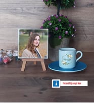 Doğum Günü Hediyesi Fotoğraflı Dekoratif Taş, Ahşap Altlıklı Türk Kahvesi Fincanı Hediye (Model 5)
