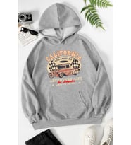 Unisex California Baskılı Kapüşonlu Sweatshirt (Gri)