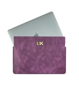 Twingold Kişiye Özel %100 Deri Rainbow 16" Macbook Kılıfı Antrasit (Mor)