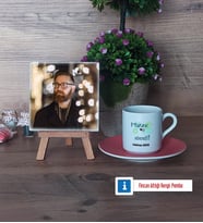 Makine Mühendisi Fotoğraflı Dekoratif Taş, Ahşap Altlıklı Türk Kahvesi Fincanı Hediye (Model 6)
