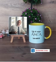 Amcaya Hediye Fotoğraflı Dekoratif Taş, Kupa Bardak Beyaz Hediye (Model 7)