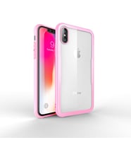iPhone XS Max 6.5 Kılıf Kenarları Silikon Arka Kısım Temperli Cam Craft Kılıf (Pembe)