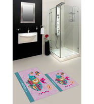 EVDEYA Baskılı Yıkanabilir Renkli Fil Desenli İkili Banyo Halısı Paspas Klozet Takımı, KLOZET-31-GRİ, (Pembe)