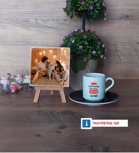 Babalar Günü Hediyesi Fotoğraflı Dekoratif Taş, Ahşap Altlıklı Türk Kahvesi Fincanı HediyeBabaya Hediye (Model 7)