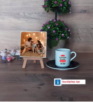 Babalar Günü Hediyesi Fotoğraflı Dekoratif Taş, Ahşap Altlıklı Türk Kahvesi Fincanı HediyeBabaya Hediye (Model 7)