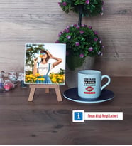 Kadın Öğretmene Hediye Fotoğraflı Dekoratif Taş, Ahşap Altlıklı Türk Kahvesi Fincanı Hediye (Model 4)
