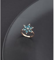 925 Ayar Gümüş Lotus Çiçeği Yüzüğü (Beyaz Taşlı) (Mavi)