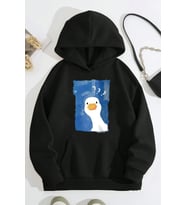 Meraklı Ördek Baskılı Oversize Sweatshirt (Siyah)