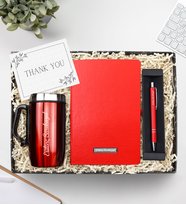 Defter & 280 ML Çelik Termos & Tükenmez Kalem Hediye Seti (Kırmızı)