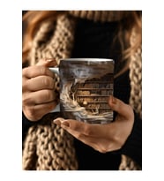 Mağara Ve Ağaç İçi Kitaplık Kütüphane Baskılı 3D Tasarım Seramik Kupa Mug - Hediyelik (07)