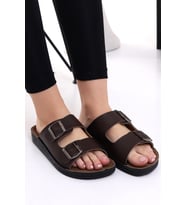 Goflex Aş715 Unisex Terlik Yazlık Rahat Taban Ev Plaj Günlük Terlik (Kahverengi)