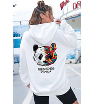 Unisex Panda Sırt Baskılı Sweatshirt (A.Beyaz)