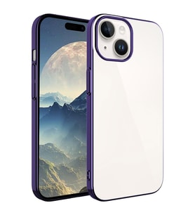 iPhone 15 Kılıf Sert PC Renkli Çerçeveli Riksos Kılıf (Koyu Mor)