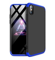 Apple iPhone X / XS Uyumlu GKK Kılıf 360 Derece Tam Koruma (Mavi-Siyah)