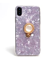 İphone X / XS Kılıf Parlak Mermer Desenli Yüzüklü Vista Silikon Kılıf (Pembe)