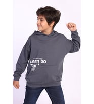 Toontoy Erkek Çocuk Kapüşonlu Kanguru Cepli Baskılı Sweatshirt (Füme)