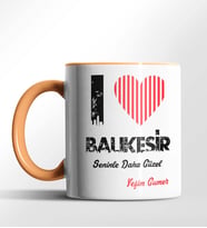 Kişiye Özel Balıkesir Seninle Daha Güzel Tema Siyah Renk Kupa (Turuncu)