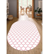 Dijital Baskılı Kaymaz Taban Yıkanabilir Oval Salon Halısı Mutfak Halısı Yolluk NDO-HT-545 (Beyaz-Pembe)