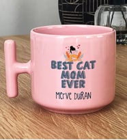 Kişiye Özel Best Cat Mom Ever Hediye Pastel T Kupa En İyi Kedi Annesi (Pembe)