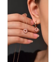 Papatya Silver 925 Ayar Gümüş Yuvarlak Kolye Ve Küpe Set (Rose)
