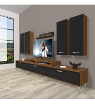 Decoraktiv Ekoflex 8d Slm Krom Ayaklı Tv Ünitesi Tv Sehpası (Siyah - Ceviz)