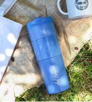 Kişiye Özel French Press Özellikli 450ml Çelik Termos (Mavi)