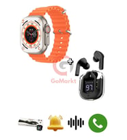 Smart Watch Ultra T800 Ultra 2 Akıllı Saat Dinamik Ekranlı ve Ultrapods Bluetooth Kulaklık (Turuncu)