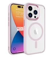 Apple iPhone 15 Pro Max Kılıf Wireless Şarj Özellikli Krom Magsafe Silikon Kılıf (Açık Pembe)