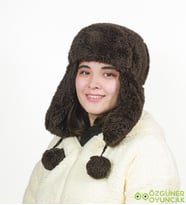 Mavimsi Home Kürklü Kulaklıklı Peluş Şapka,bere (Koyu Kahverengi )