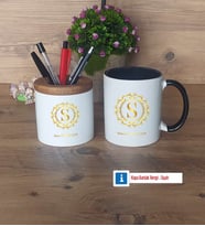 Gold Baş Harf Kalemlik, Kupa Bardak T Kişiye Özel Hediye (Model 12)