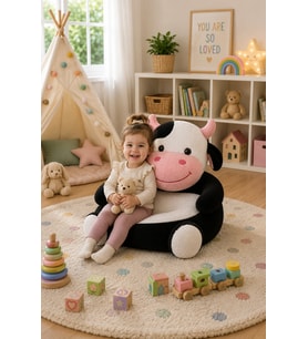 Özgüner Oyuncak İnek Peluş Bebek - Çocuk Koltuğu %100 Yerli (Siyah - Beyaz - Ten)