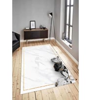 Dijital Baskılı Yıkanabilir Kaymaz Modern Renkli Salon Halısı Mutfak Halısı Yolluk ND-HY-1444 (Beyaz)